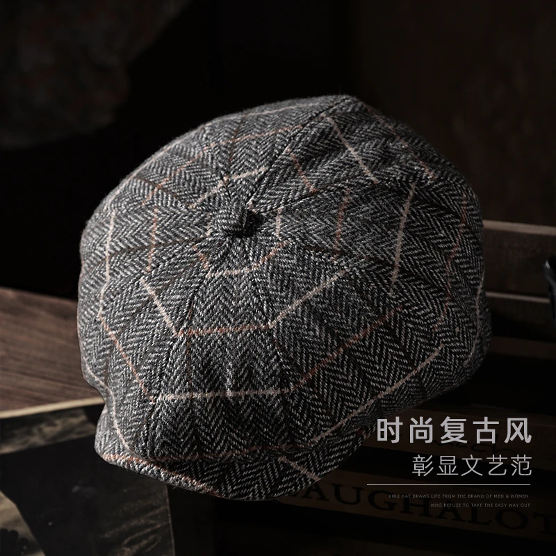 春秋报童帽男英伦复古帅气轻薄透气棉质贝雷画家帽防晒灰色八角帽