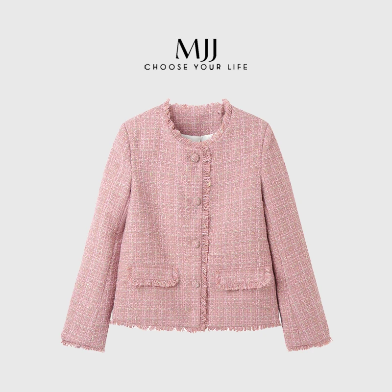 【MJJ】千金款流苏粗花呢小香风外套夹棉小个子圆领气质短款上衣