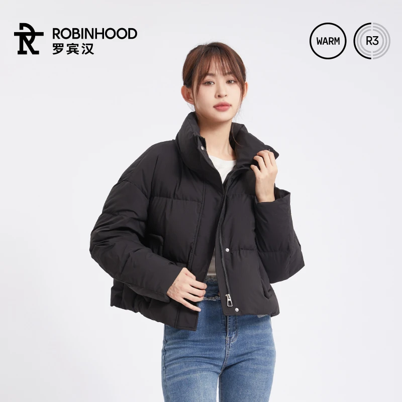 罗宾汉官方24年新款女款时尚户外连帽短款防风保暖冬季羽绒服加厚