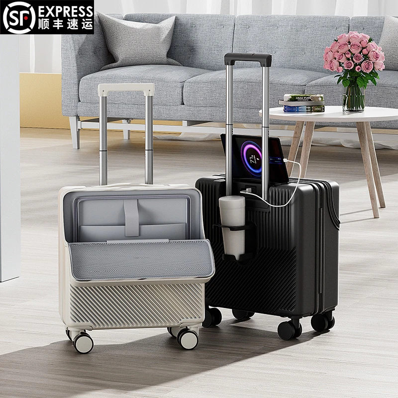 20寸前开盖行李箱小型轻便登机箱女拉杆箱万向轮密码箱商务旅行箱