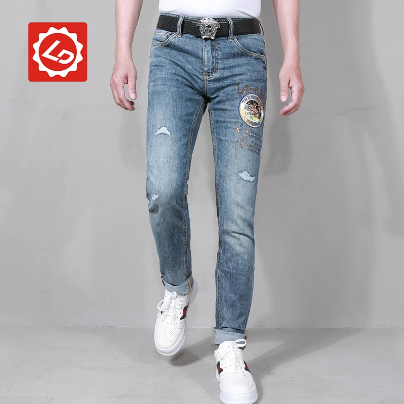 【修身小脚】CA287唠叨牛仔春夏新款男士微弹烫钻贴标牛仔裤