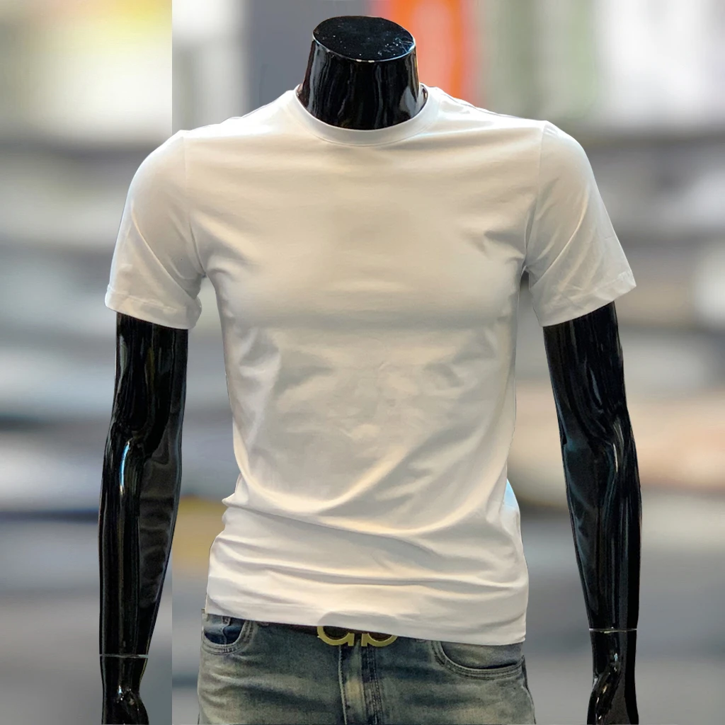 夏季纯色男士短袖t恤圆领半袖上衣服白色男装打底衫修身体恤潮流