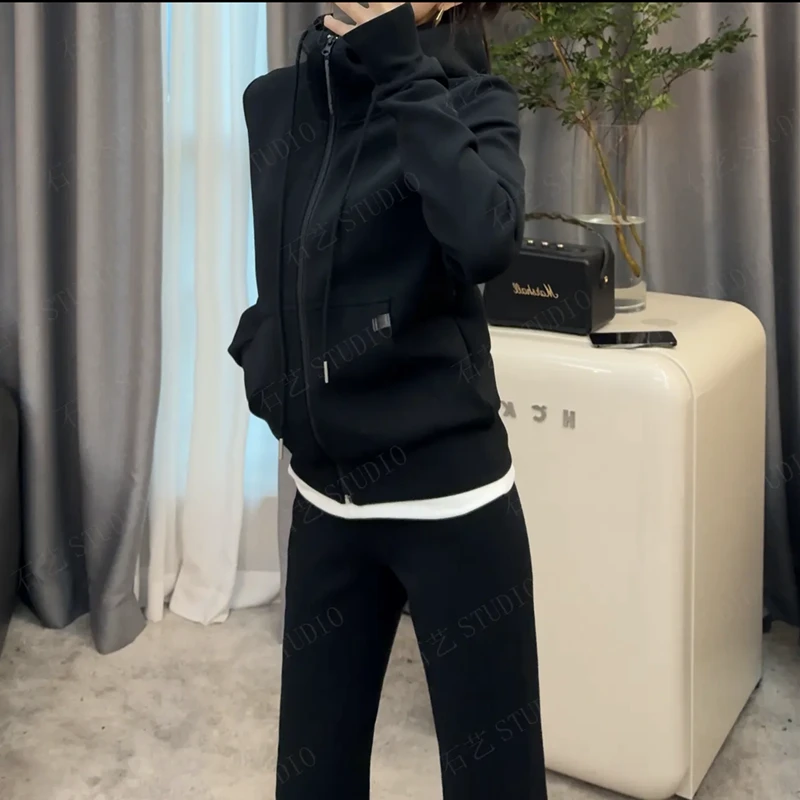 高腰微喇裤长袖开衫卫衣两件套秋冬季2025新款时尚休闲运动套装女