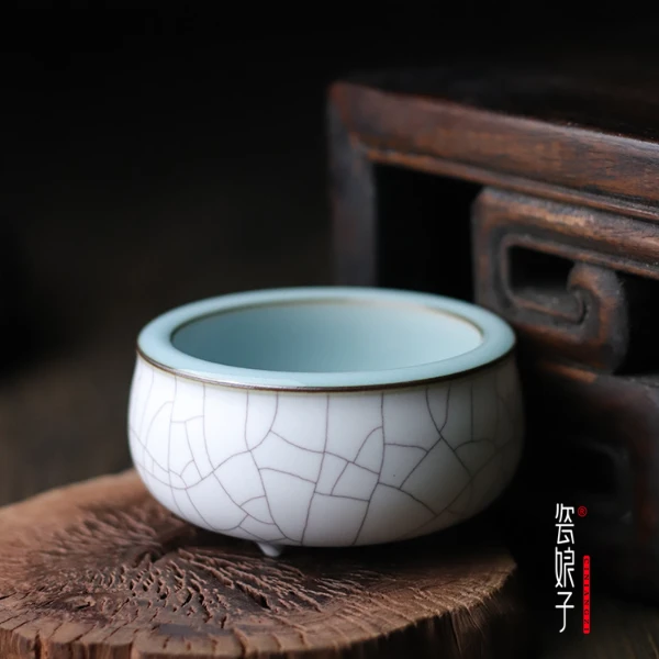龙泉青瓷 许继武纯手工双釉中式主人杯 开片哥窑陶瓷品茗乳钉杯子