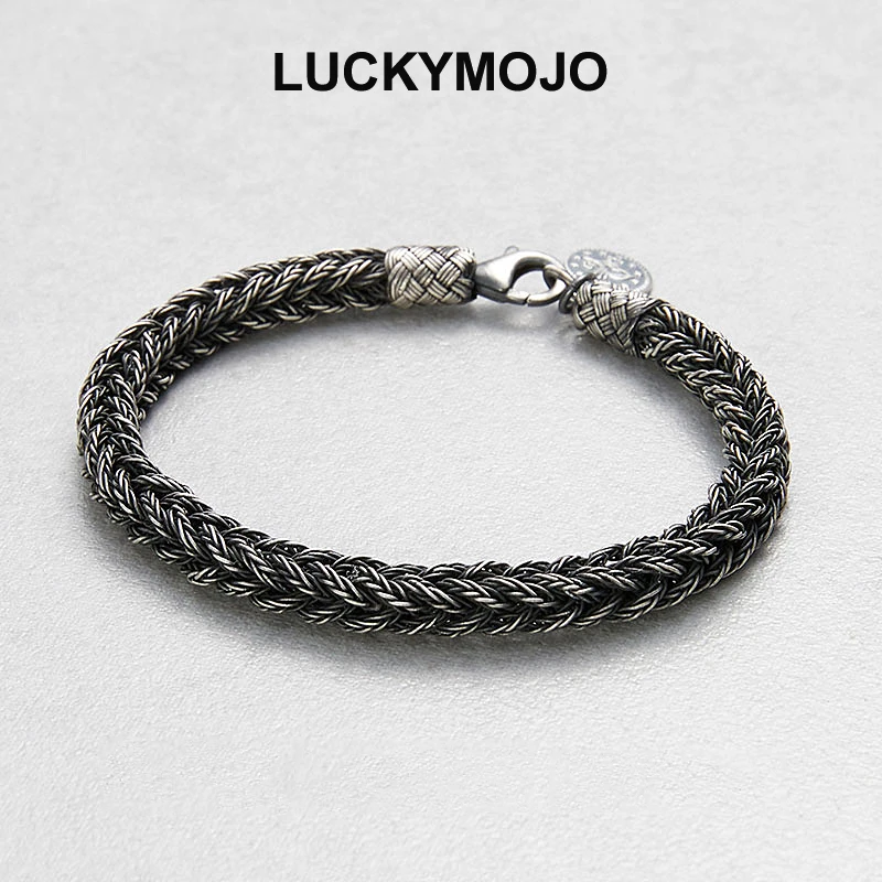 LUCKYMOJO 足银手链 转运珠男生首饰高级感编织情侣手链礼物ins