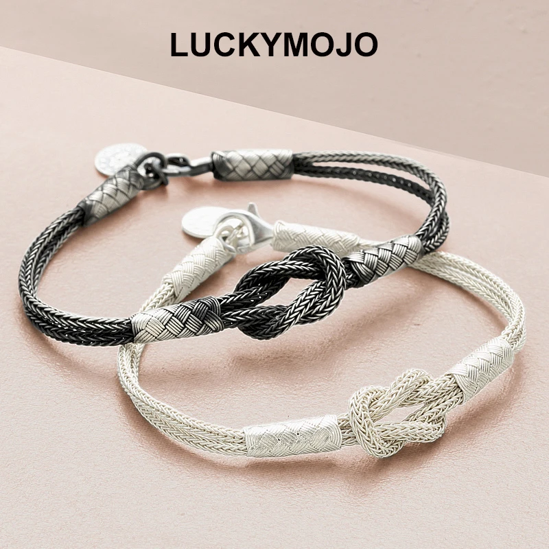 LUCKYMOJO 足银手链 土耳其银手链手工编织情侣小众手链男生女生
