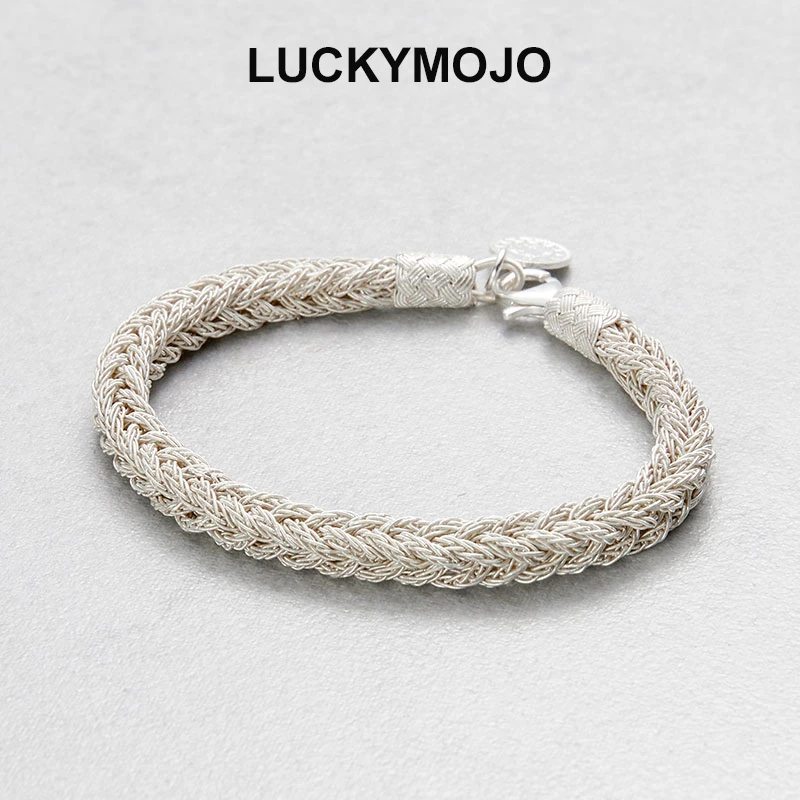 LUCKYMOJO 足银手链 土耳其小众高级编织素手链情侣礼物男女