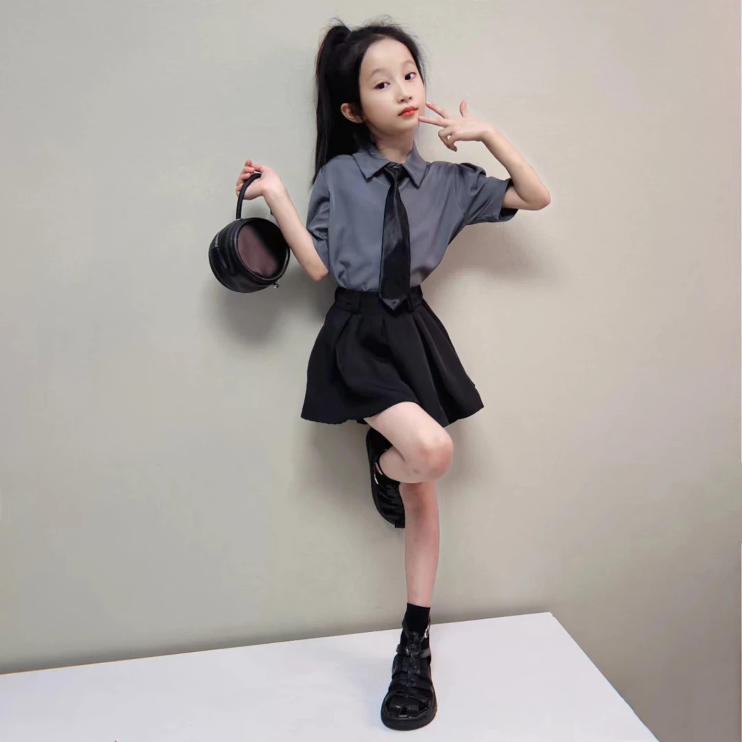 女童学院风衬衫套装夏季时尚休闲夏季气质潮设计师洋气个性两件套