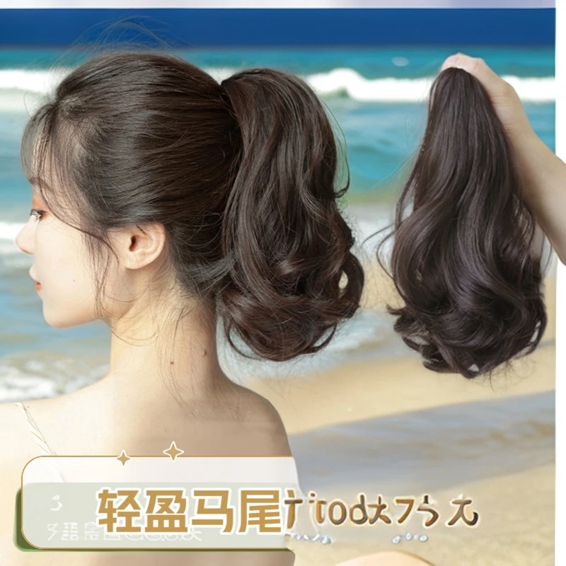 抓夹梨花卷短马尾女时尚自然仿真发丝抓夹式高马尾微卷可扎低马尾