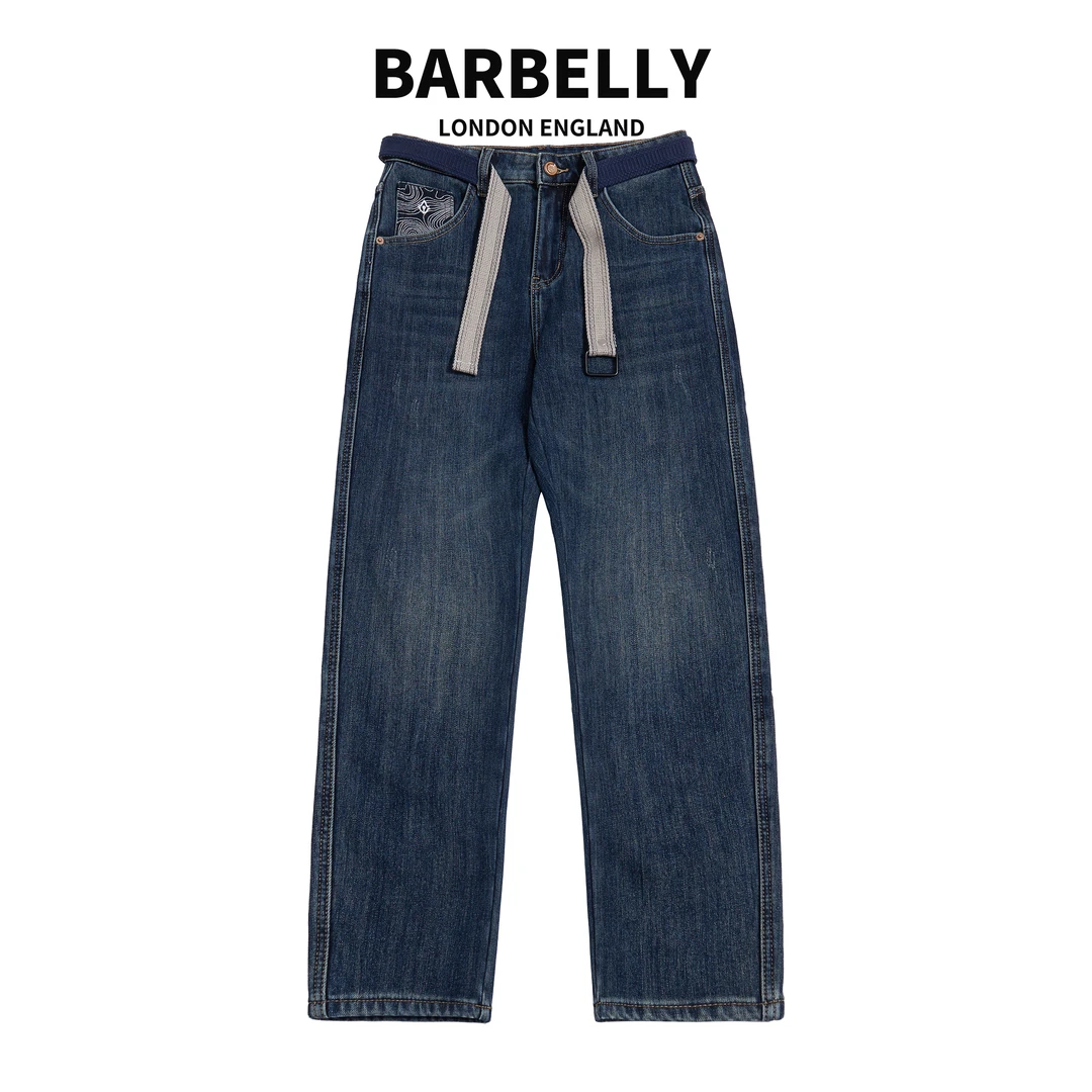 【娜先生】早春重工水洗复古蓝束脚工装牛仔裤