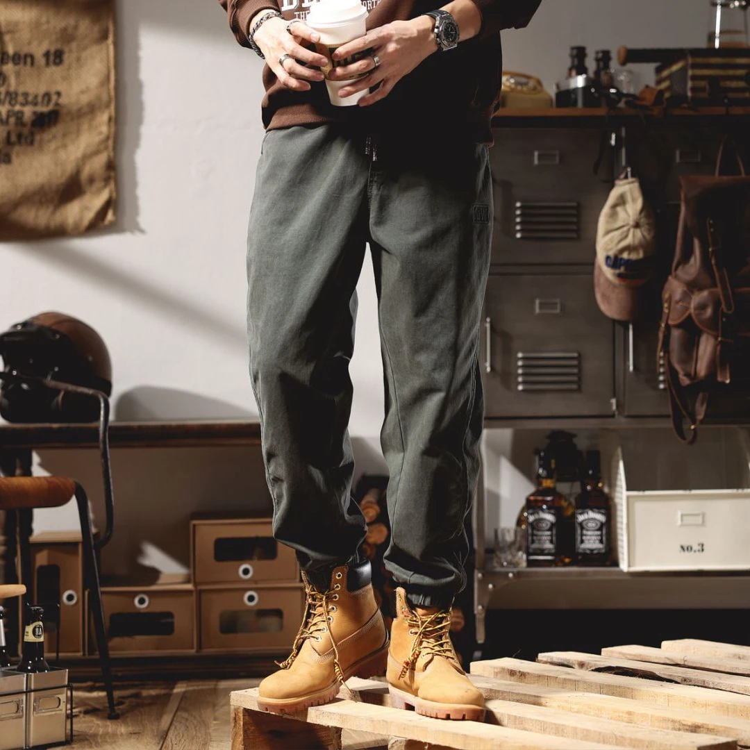 【娜先生】早春男款纯棉设计感裁片五金抽绳束脚裤