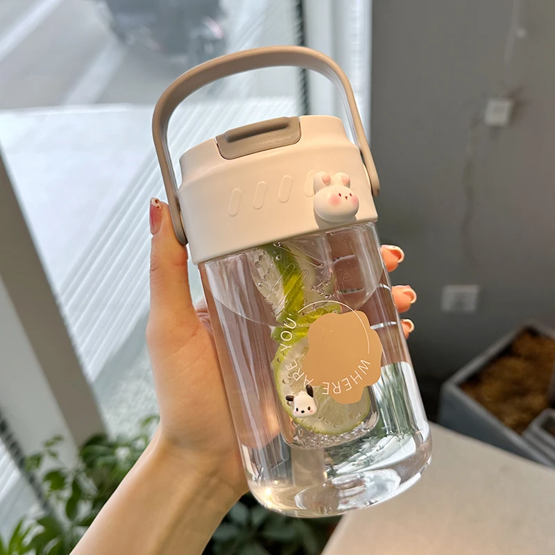 防摔女生高颜值塑料杯简约运动便携带茶漏泡茶随手杯吸管夏天杯子