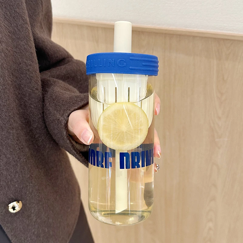 水杯玻璃杯女高颜值茶水分离泡茶杯2023新款简约便携喝水吸管杯子