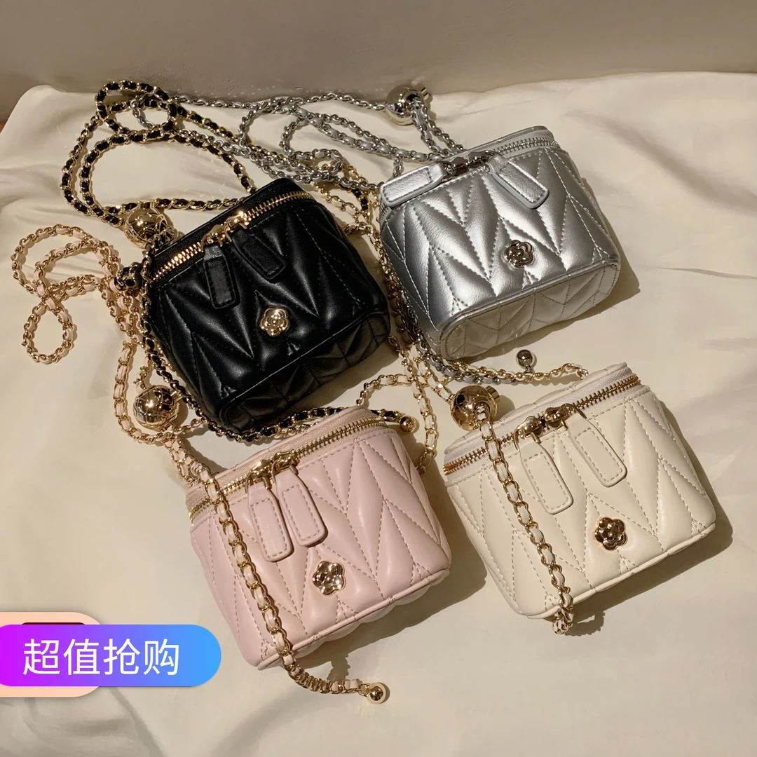 夏季山茶花盒子包2025新款迷你小包包女小香风链条斜跨包时尚百搭