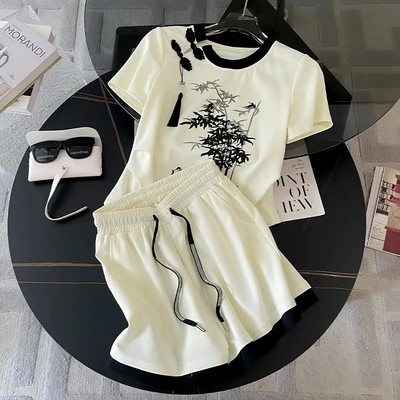 2024时尚国风新中式运动休闲套装高质量休闲夏季短袖短裤两件套