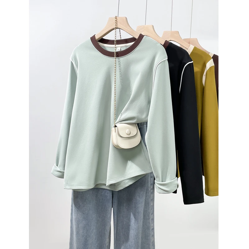 澳绒加绒加厚长袖打底衫2025秋季新款大码百搭女装气质显瘦上衣服