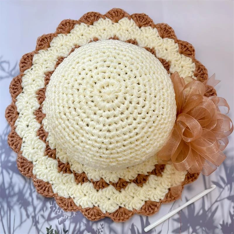 爱钩织拼色扇形花夏季遮阳帽材料包不是成品有详细视频教程配工具