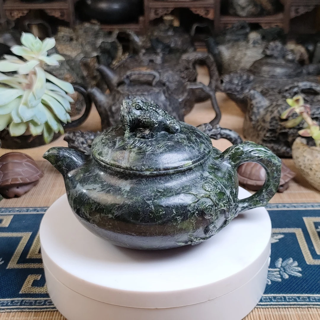 【金蟾壶】天然臧玉纯手工中式古风茶壶
