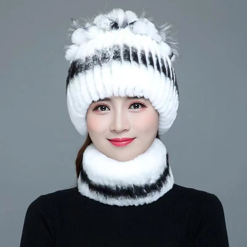 新款雕花兔毛帽子女时尚保暖百搭护耳帽冬季加厚围巾帽子保暖帽