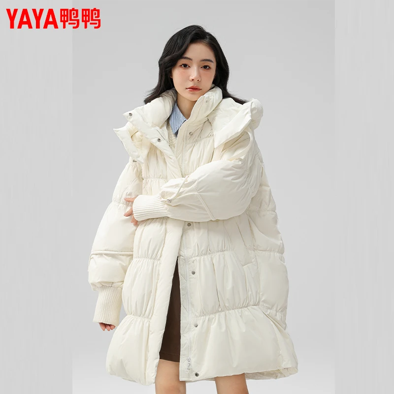 YAYA/鸭鸭女士气质百搭羽绒服长款外套女士冬季羽绒服显瘦时尚