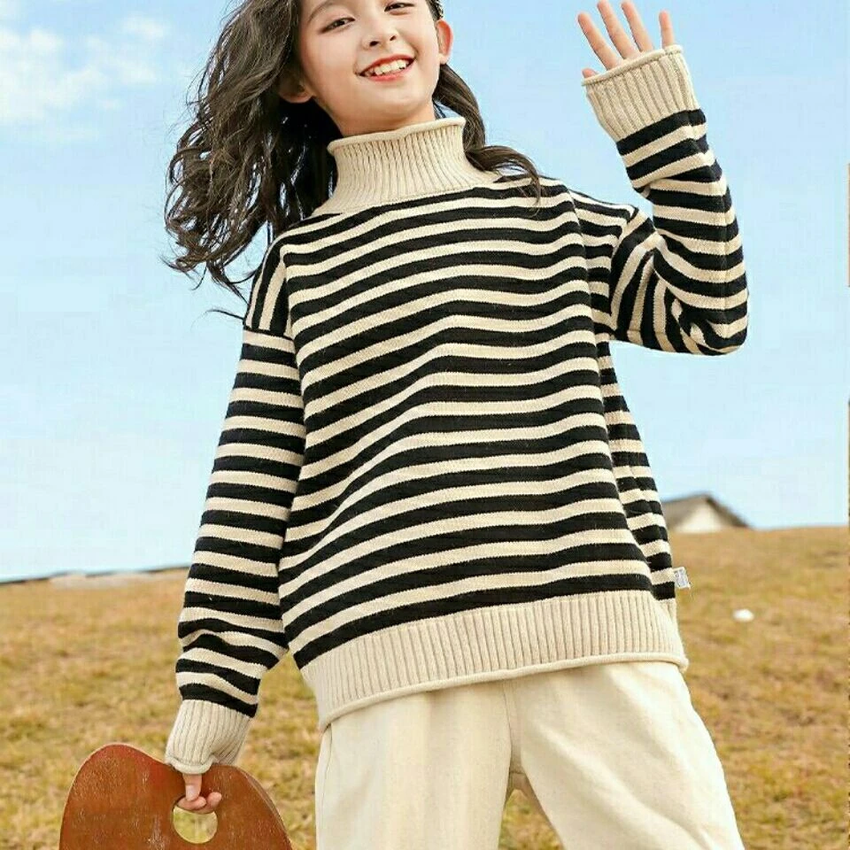 秋冬季童中大童毛衣新款儿童针织毛衫秋冬高领加绒加厚外套女
