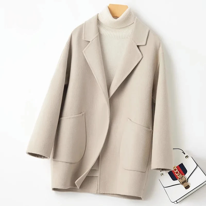 秋冬高端毛呢外套时尚羊毛大衣女洋气质休闲西装9843