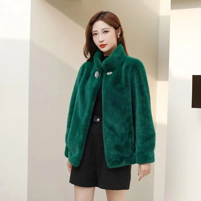 新款短款雪兰貂大衣女士外套短款时尚气质名媛立领百搭秋冬妈妈款