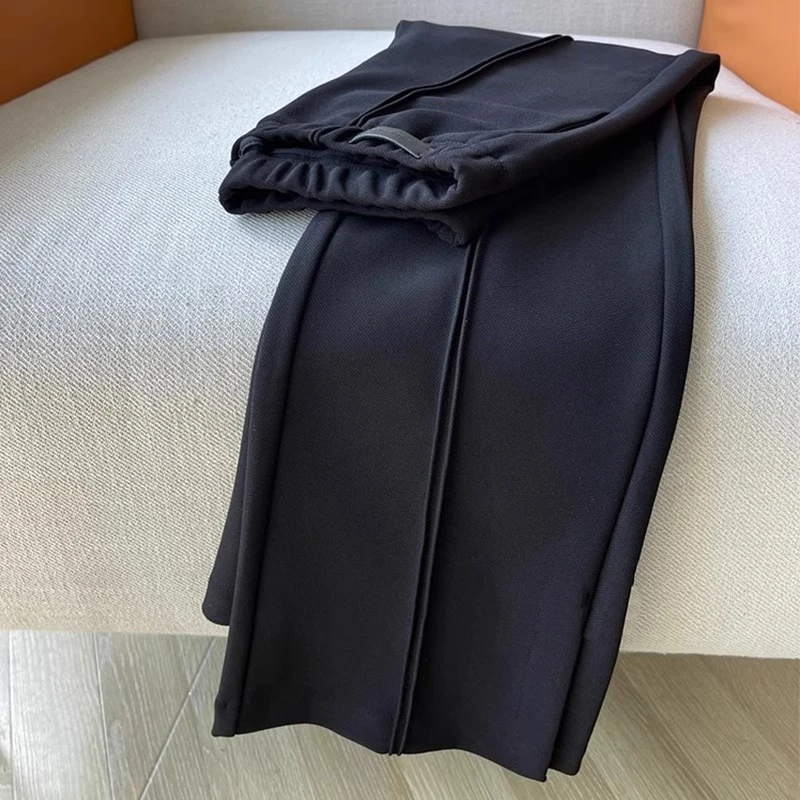 微喇拖地休闲裤女梨型身材弹力大码微胖mm遮肉显瘦开叉马蹄小黑裤