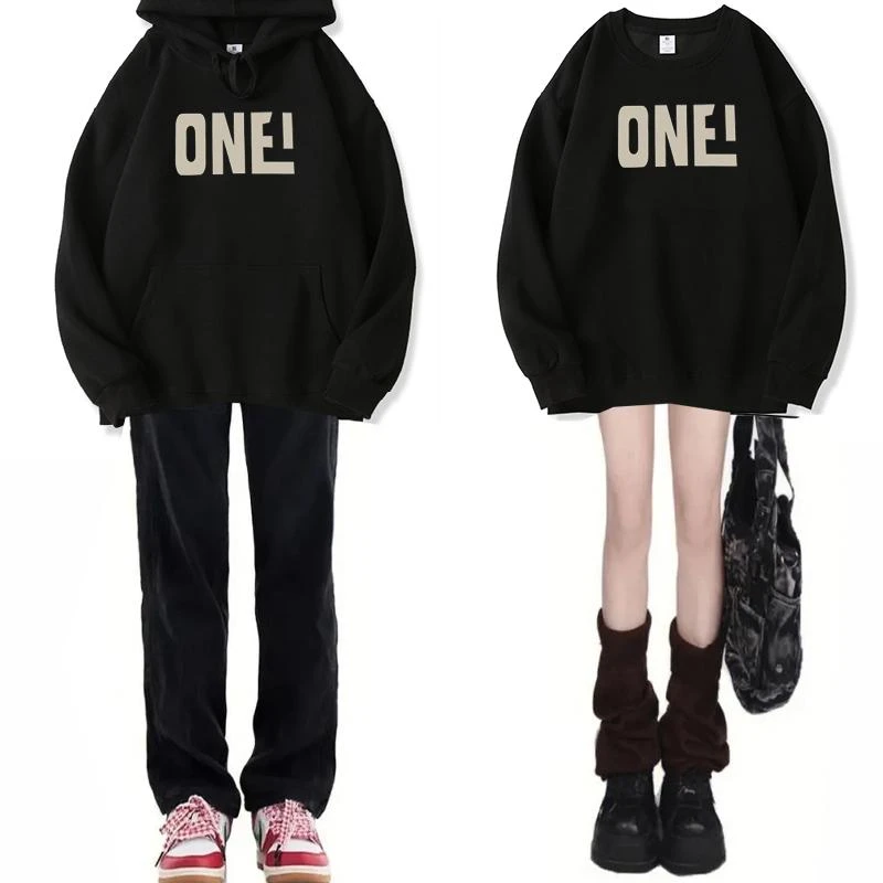 美式黑色男女同款宽松连帽圆卫衣ins长袖帽衫休闲抽绳加绒棉秋冬