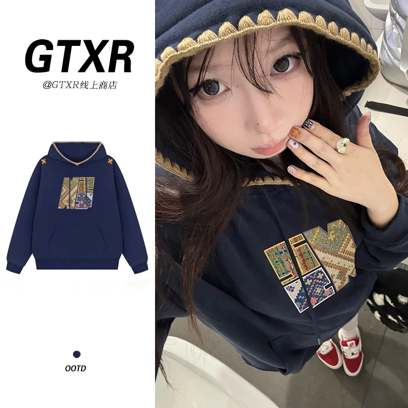 新中式民族风连帽卫衣女秋冬时尚国潮复古刺绣宽松帽衫外套上衣潮