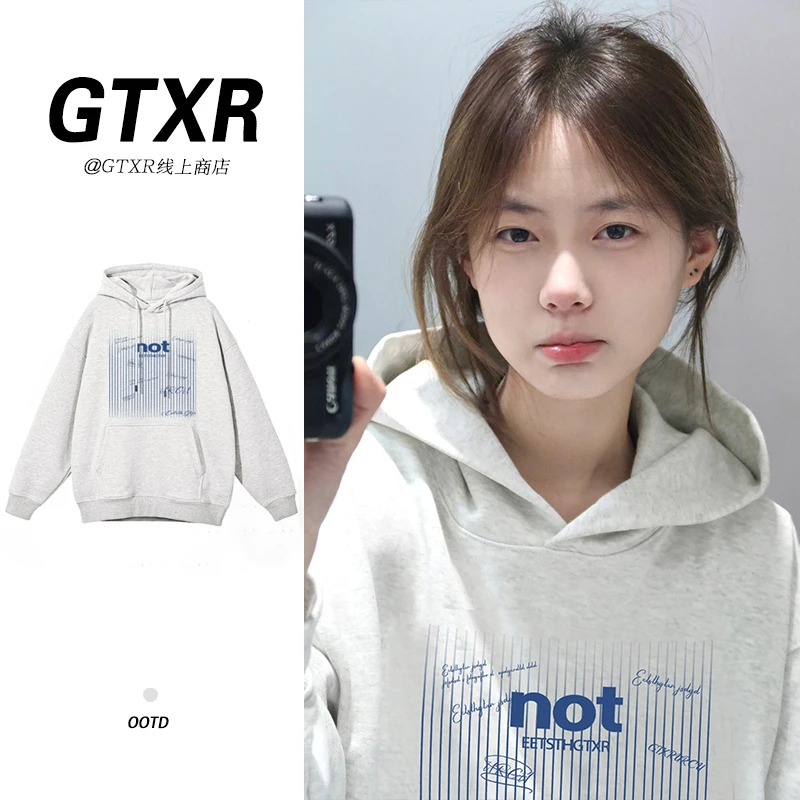 美式潮牌休闲印花复古秋冬重磅宽松连帽卫衣情侣上衣显瘦帽衫外套