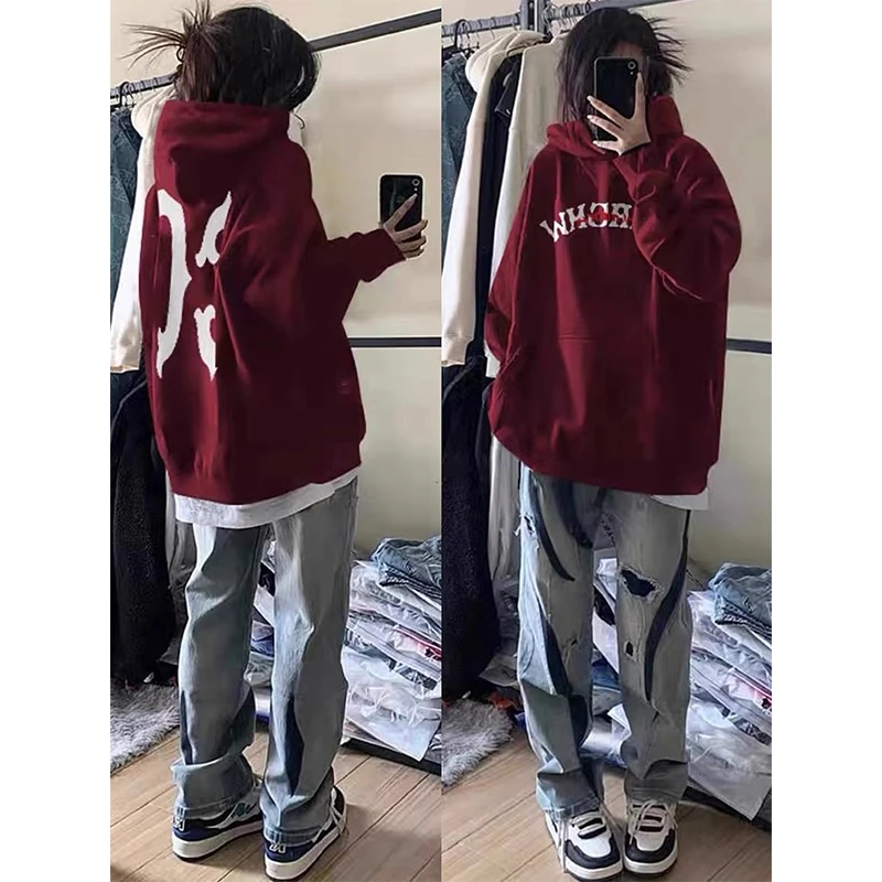 美式复古连帽卫衣女oversize秋冬2025新款宽松显瘦慵懒风外套春秋