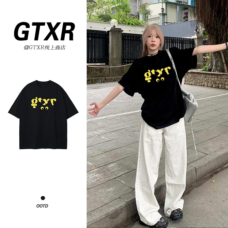 GTXR国潮猫咪印花短袖t恤女夏季2024新款宽松小众设计感百搭上衣