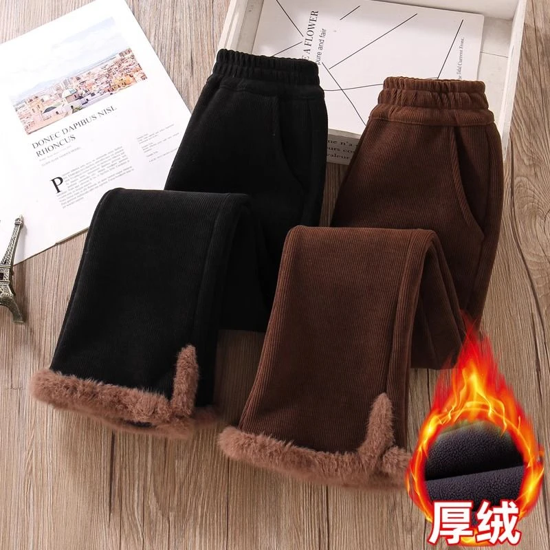 2024新款女童加绒裤子保暖加厚高腰洋气一条过冬季儿童超厚喇叭裤