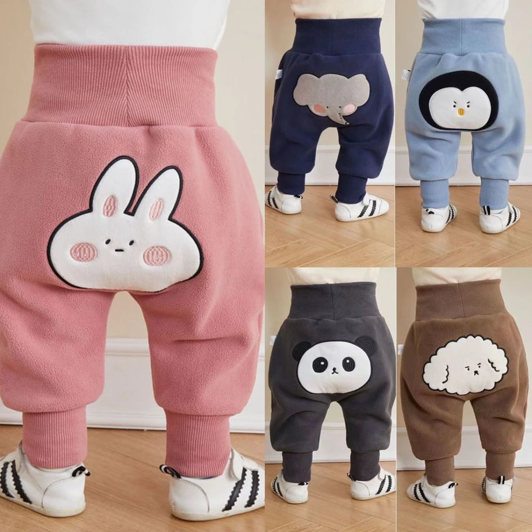 婴幼儿加绒加厚裤子宝宝冬季外穿高腰护肚PP裤男女小童保暖屁屁裤