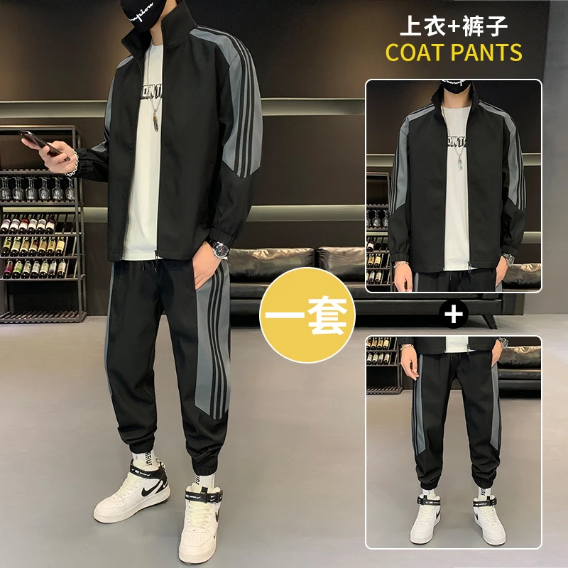 T 情侣爆款套装男女春秋季百搭立领休闲运动服青少年长袖束脚裤潮