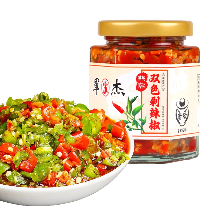 军杰蒜蓉双色火辣拌饭香辣统湖南特色瓶装鲜辣风味腌制开盖二荆条