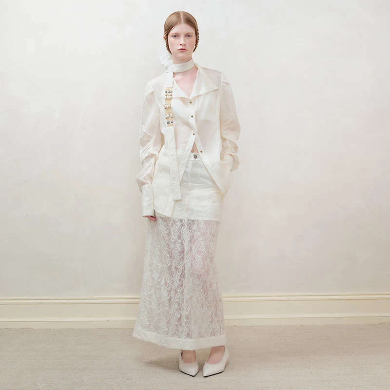 AnnoMundi创世纪元 微月昏昏 翻领微收腰中长款衬衫AMW4C080055