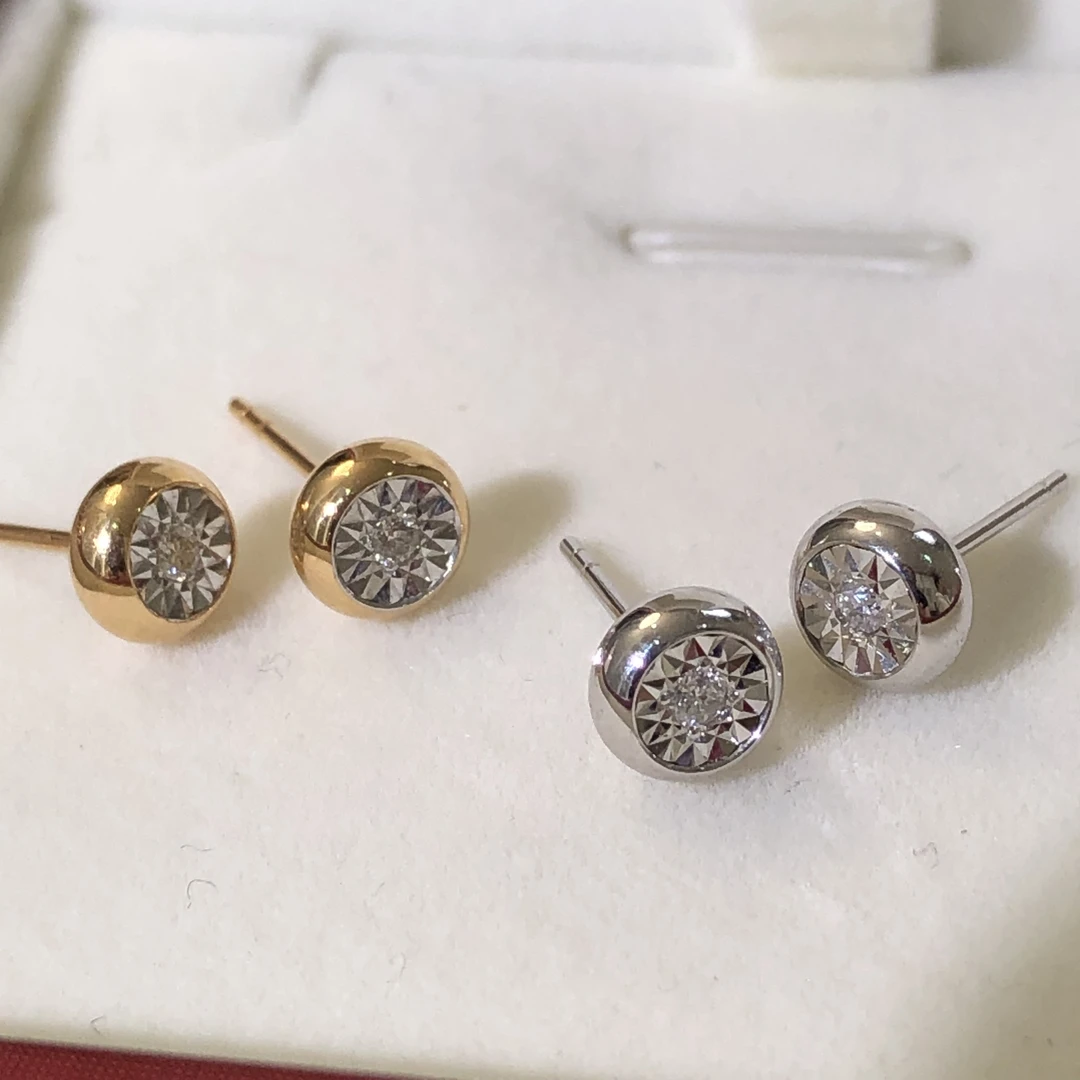 时尚18K金钻石泡泡耳钉 气质迷你百搭简约经典精致镶嵌单钻超闪