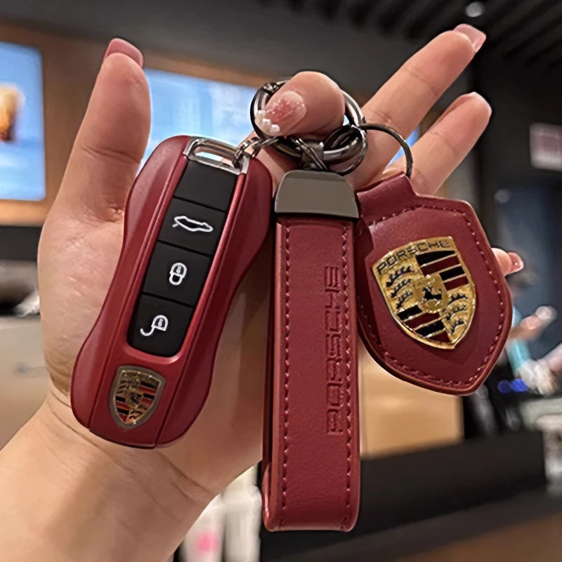 保时捷波尔多红钥匙壳卡宴Macan718帕拉梅拉911Taycan钥匙扣改装