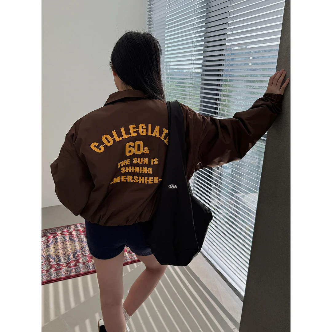 19studio WAYNEPRINCE 美式复古翻领外套秋冬落肩宽松字母夹克潮