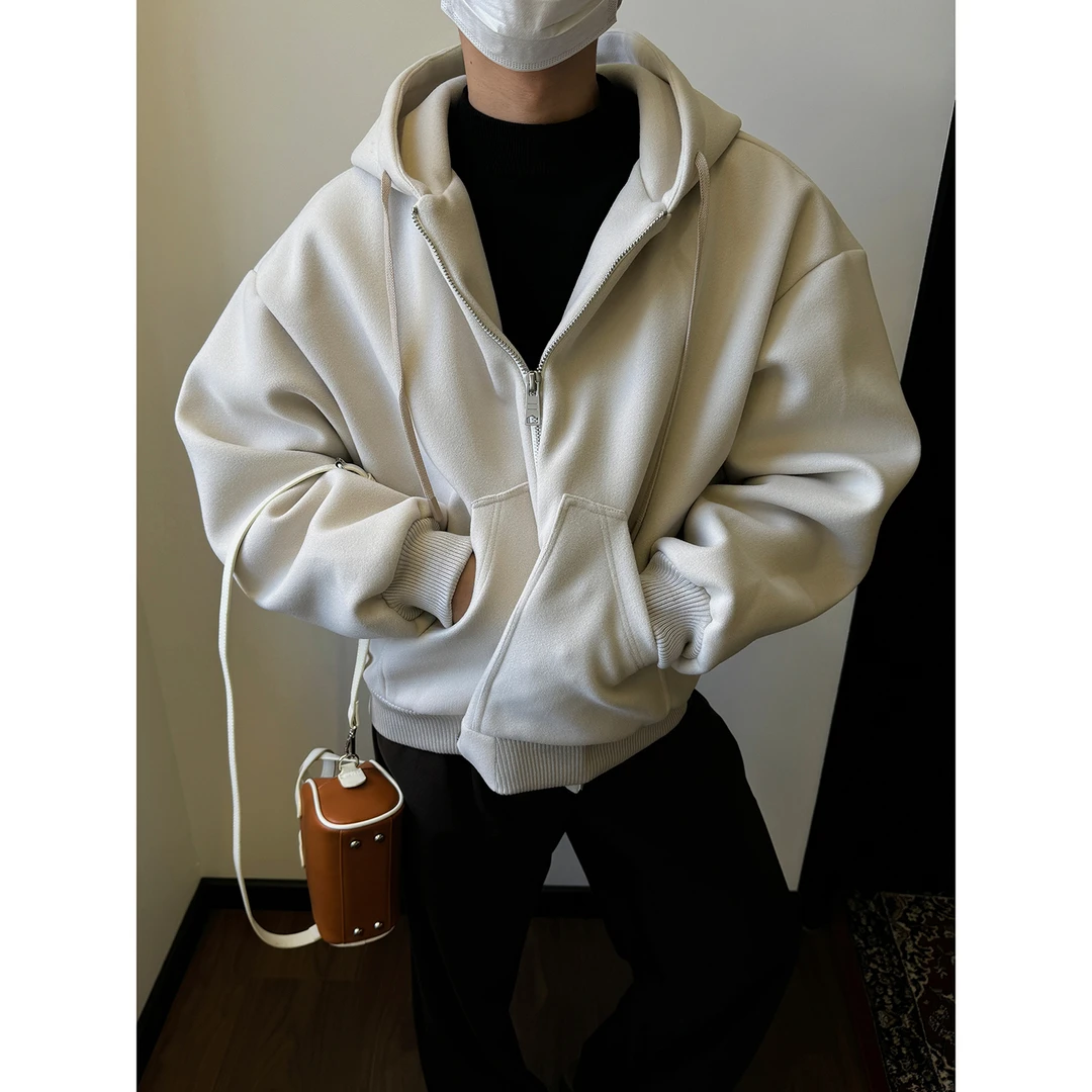 19studio WAYNEPRINCE双拉链连帽毛呢外套宽松廓形加厚开衫上衣男