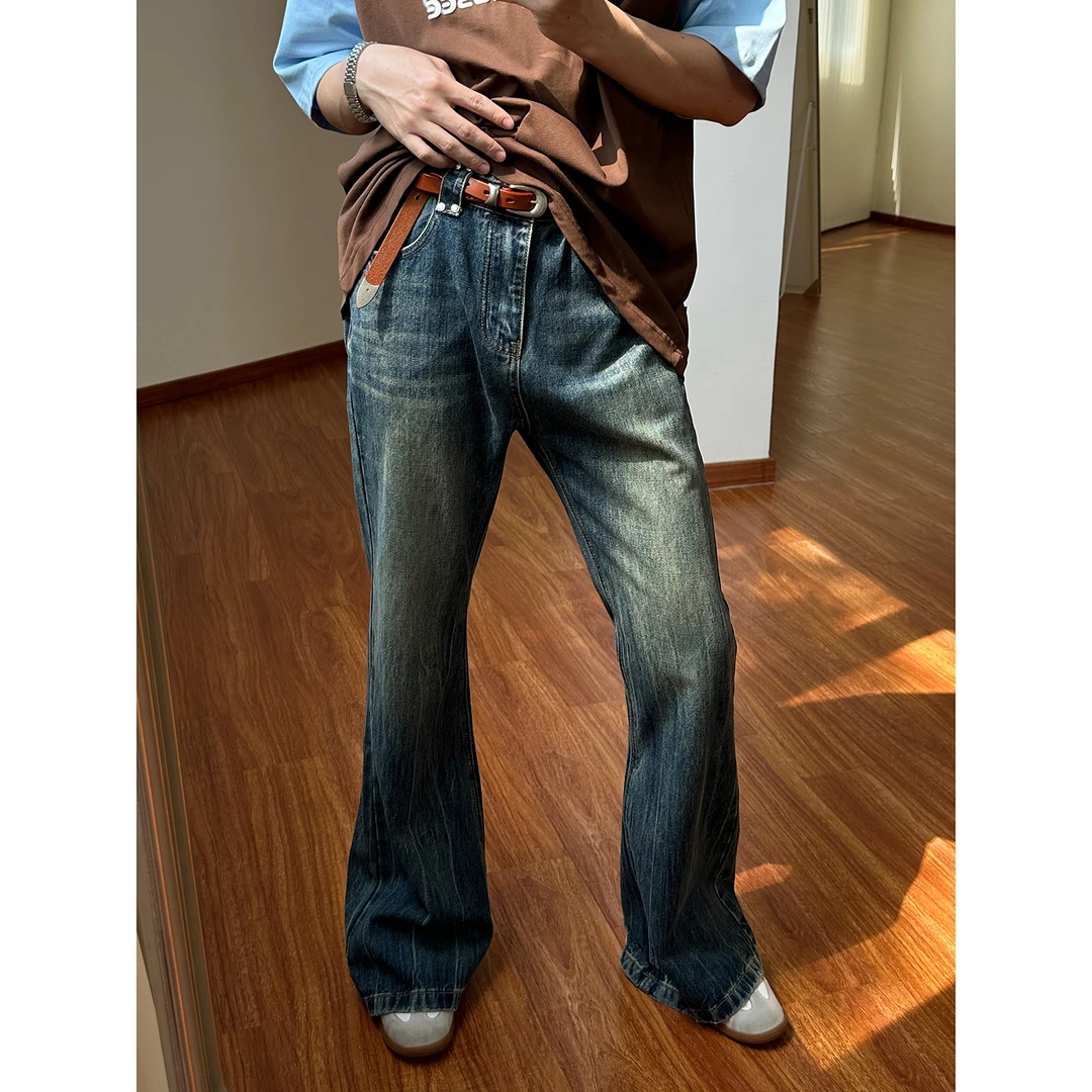 19studio WAYNEPRINCE美式复古水洗怀旧宽松微喇叭休闲牛仔裤男女