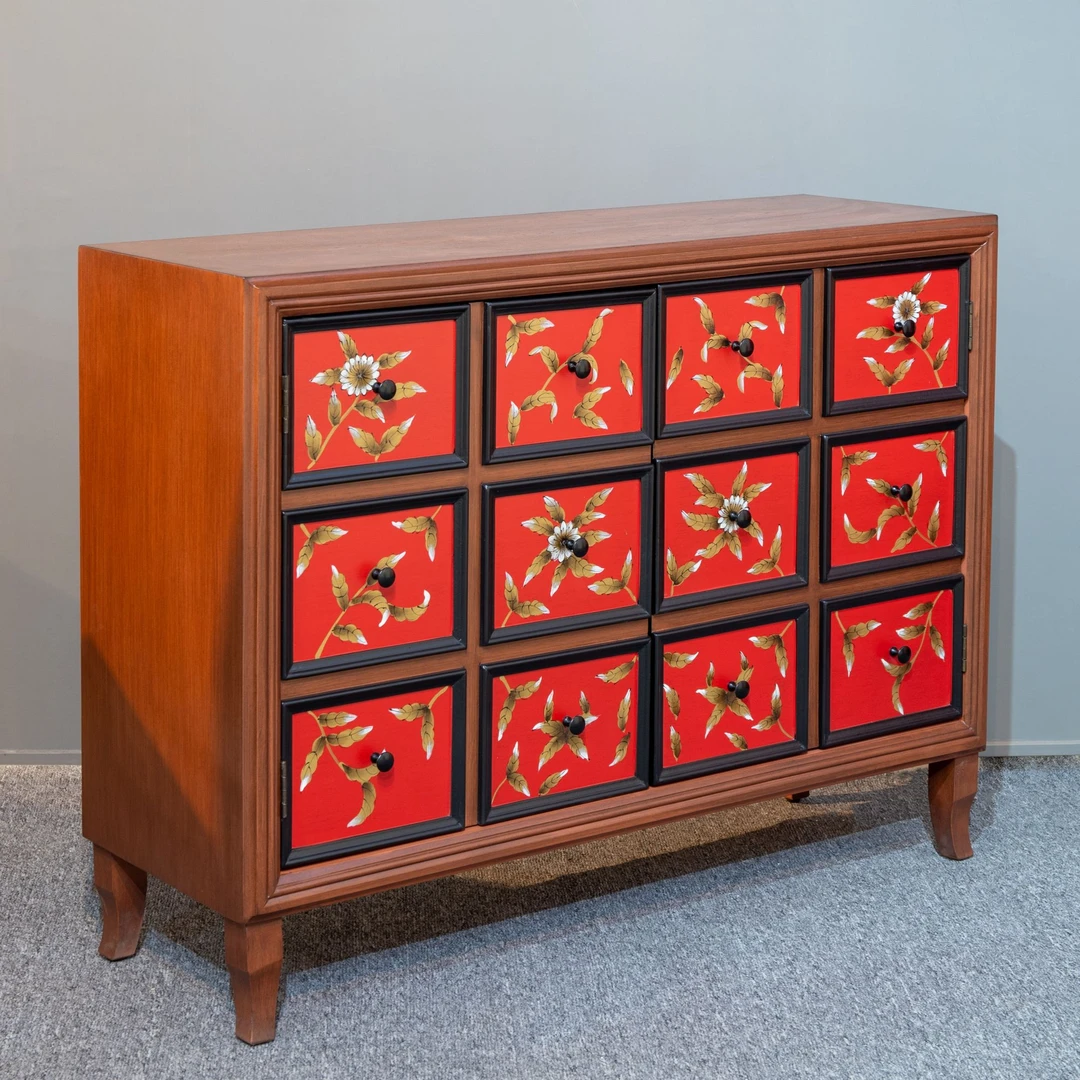 新中式彩绘美式复古客厅家用简约玄关鞋柜雕花门厅置物