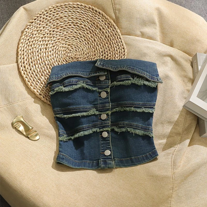 美式无袖设计感小众高级牛仔吊带背心女内搭外穿辣妹抹胸上衣夏季