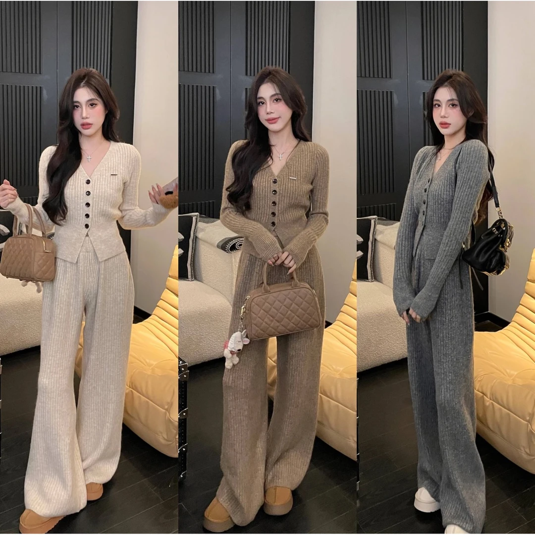 小香风针织套装女秋冬装搭配一整套时尚休闲阔腿裤洋气时装两件套