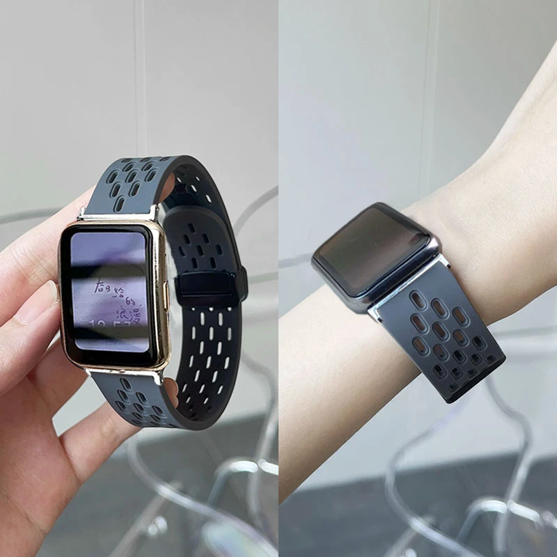 适用华为watch Fit2表带Fit1代雅致版硅胶折叠扣透气腕带运动活力