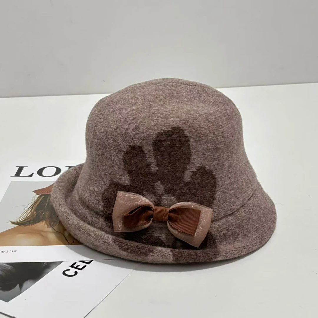 79号 海洋印花翘边蝴蝶结中老年女士礼帽盆帽（无运费险）