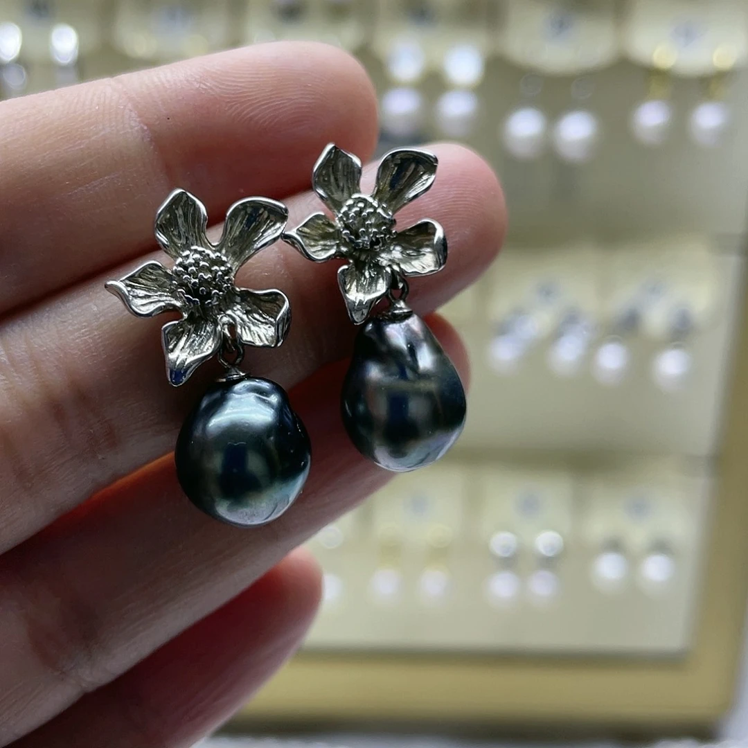 海水珍珠耳饰银S925镶嵌