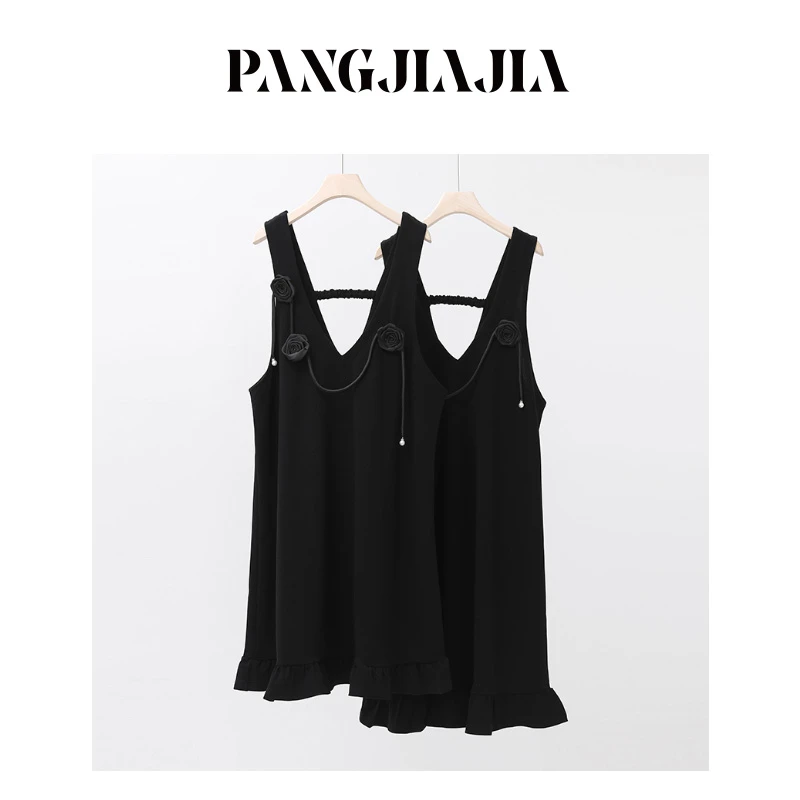 【胖佳佳】夏洛coco 黑色背心裙夏季显瘦减龄百搭背带裙HZ351872